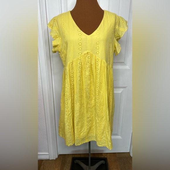 L&B Dresses & Skirts - Lucky & Blessed Sunny Yellow Cotton Ruffle Sleeve Dress Size Large